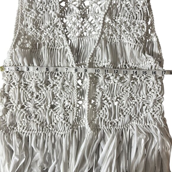 Handmade Crochet Fringe Vest Boho Style Open Front White Sleeveless Womens Small - Picture 5 of 6